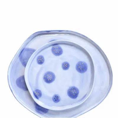 Lali Design Studio Blue Aqua Porcelain Plate Set Serving And Dot Dessert Plate