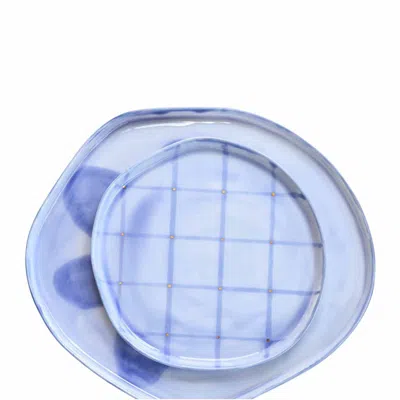 Lali Design Studio Blue Aqua Porcelain Plate Set Serving Plate And Grid Dessert Plate