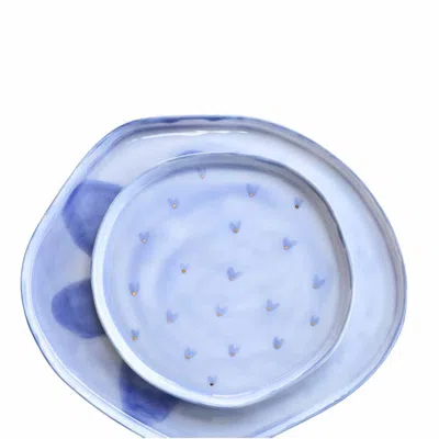 Lali Design Studio Blue Aqua Porcelain Plate Set Serving Plate And Heart Dessert Plate