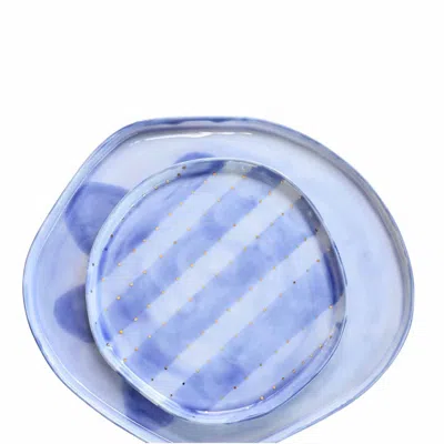 Lali Design Studio Blue Aqua Porcelain Plate Set Serving Plate And Line Dessert Plate