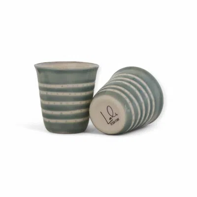 Lali Design Studio Blue / Grey Aura Blue-grey Porcelain Tumblers Set Of Two Small In Gray