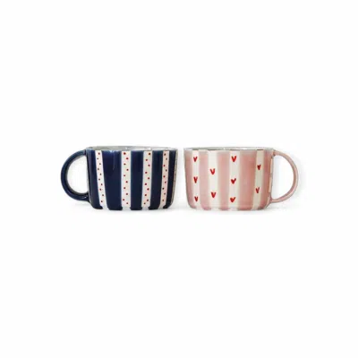 Lali Design Studio Blue / Pink Enjoy Handmade Mixed Coffee Mugs Set Of Two Porcelain In Multi