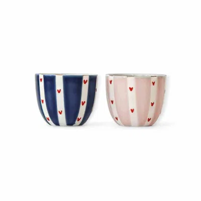 Lali Design Studio Blue / Pink Enjoy Handmade Mixed Hearts Espresso Mugs Set Of Two Porcelain In Multi
