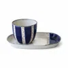 Lali Design Studio Blue / Red Enjoy Navy Espresso Cup And Snack Plate Set Porcelain In Multi