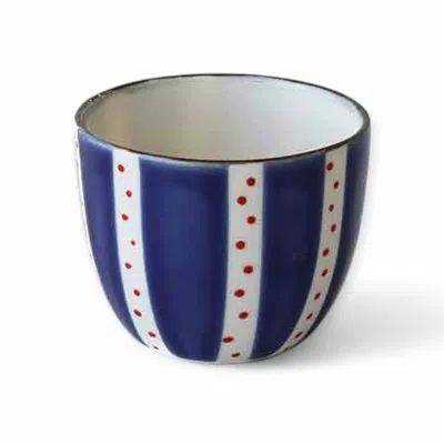 Lali Design Studio Blue / Red / White Enjoy Navy Stripe And Dots Espresso Cup Porcelain In Multi