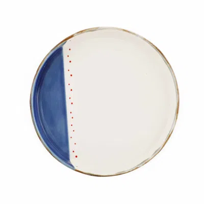 Lali Design Studio Blue / White / Red Handmade Navy Porcelain Dessert Plate In Multi