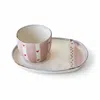 Lali Design Studio Pink / Red / White Enjoy Blush Hearts Espresso Cup And Snack Plate Set Porcelain In Multi