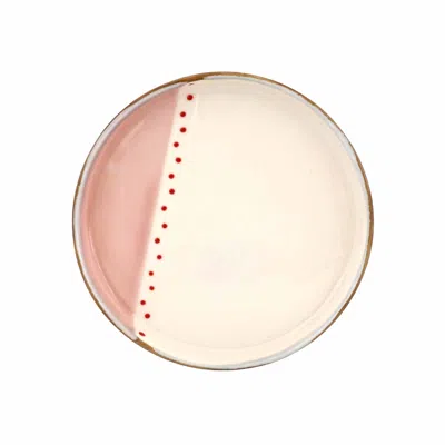 Lali Design Studio Pink / Red / White Handmade Pink Porcelain Dessert Plate In Multi