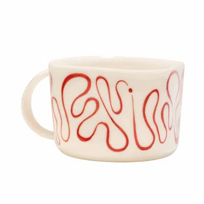 Lali Design Studio Red / White Handmade Porcelain Mug With Red Flow Pattern In Neutral