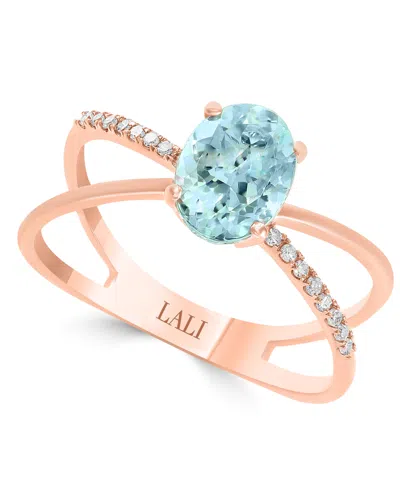 Lali Jewels Aquamarine (1-1/10 Ct. T.w.) & Diamond (1/20 Ct. T.w.) Crisscross Ring In 14k White Gold