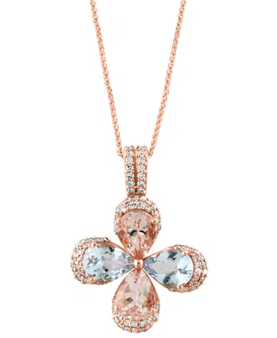 Lali Jewels Aquamarine (1-3/8 Ct. T.w.), Morganite (1-1/3 Ct. T.w.) & Diamond (1/3 Ct. T.w.) Flower Pendant Neck In Multi-gemstone