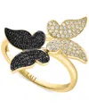 Lali Jewels Black & White Diamond Butterfly Ring (1/3 Ct. T.w.) In 14k Gold In Yellow Gold