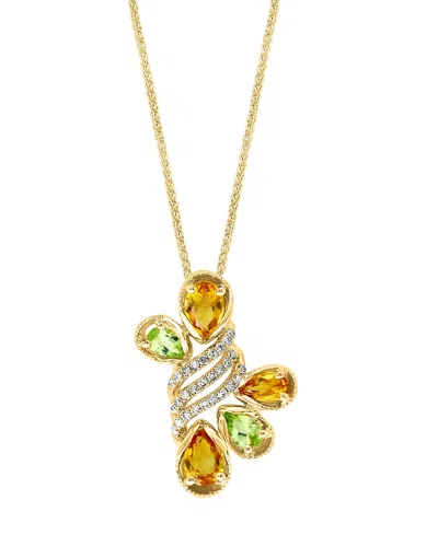 Lali Jewels Citrine (1 Ct. T.w.), Peridot (2/5 Ct. T.w.) And Diamond (1/7 Ct. T.w.) Pendant Necklace In 14k Yell In Gold