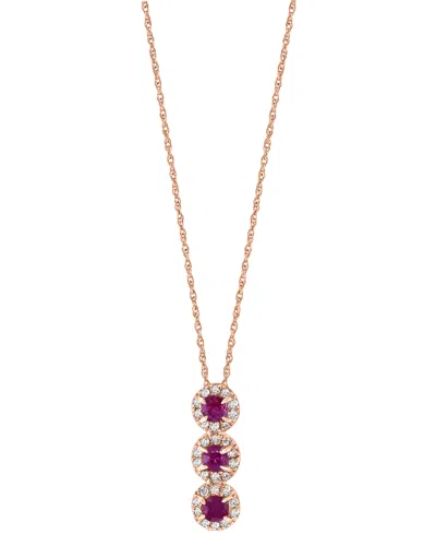 Lali Jewels Emerald (1/6 Ct. T.w.) & Diamond (1/10 Ct. T.w.) Triple Halo 18" Pendant Necklace In 14k Gold In Ruby