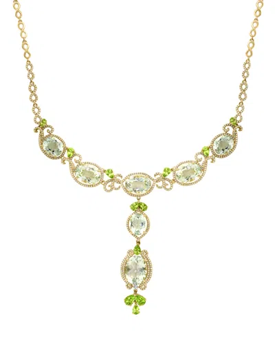 Lali Jewels Green Amethyst (1/7 Ct. T.w.), Peridot (1/5 Ct. T.w.) & Diamond (1/5 Ct. T.w.) Necklace In 14k Yello In Purple