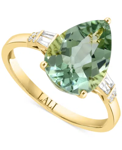 Lali Jewels Green Amethyst (3-1/2 Ct. T.w.) & Diamond (1/10 Ct. T.w.) Ring In 14k Yellow Gold