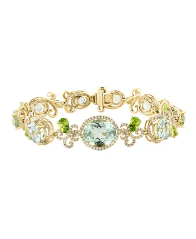 Lali Jewels Green Amethyst (4/5 Ct .t.w.), Peridot (9/10 Ct. T.w.) & Diamond (8/10 Ct. T.w.) Bracelet In 14k Yel