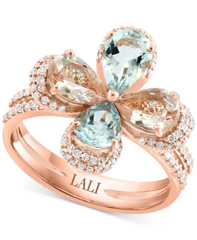 Lali Jewels Morganite (1-1/3 Ct. T.w.), Aquamarine (1-1/4 Ct. T.w.), & Diamond (1/3 Ct. T.w.) Flower Ring In 14k In Multi-gemstone
