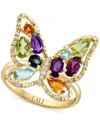 Lali Jewels Multi-gemstone (1-3/4 Ct. T.w.) & Diamond (1/8 Ct. T.w.) Butterfly Ring In 14k Gold In Multi-gemstone