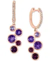 Lali Jewels Multi-gemstone (2-1/2 Ct. T.w.) & Diamond (1/10 Ct. T.w.) Bezel Dangle Hoop Drop Earrings In 14k Ros In Multi-gemstone