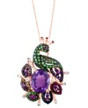 Lali Jewels Multi-gemstone (4-1/3 Ct. T.w.) Peacock Pendant Necklace In 14k Rose Gold, 16" + 2" Extender In Multi-gemstone