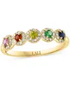 Lali Jewels Multi Sapphire (0.29 Ct. T.w.) & Diamond (0.15 Ct. T.w.) Five Stone Halo Ring In 14k Gold