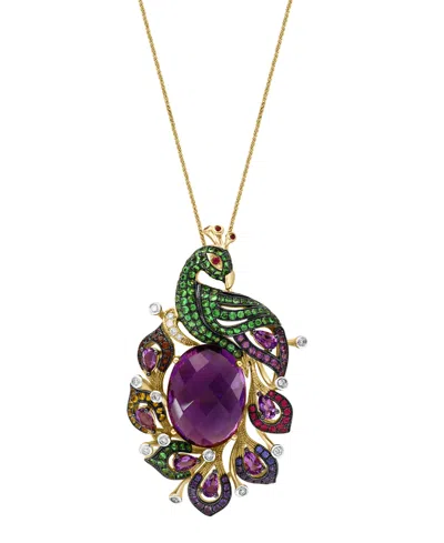 Lali Jewels Multi-stones (24.52 Ct. T.w.) & Diamond (1/5 Ct. T.w.) Necklace In 14k Rose Gold In Purple