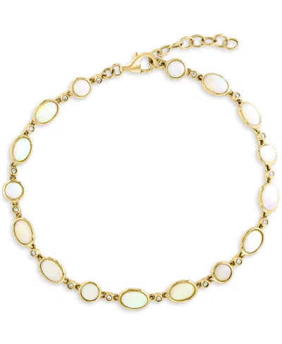 Lali Jewels Opal (6x4mm) & Diamond (1/10 Ct. T.w.) Flex Bracelet In 14k Yellow Gold