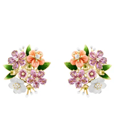 Lali Jewels Pink Mother Of Pearl (1-2/5 Ct. T.w.), Multi Gemstone (6.07 Ct. T.w.) & Diamond (1/14 Ct. T.w.) Stud