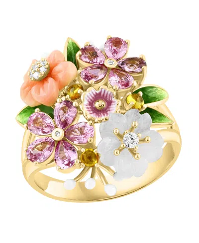 Lali Jewels Pink Mother Of Pearl (7/10 Ct. T.w.), Multi Gemstone (3-1/12 Ct. T.w.) And Diamond (1/25 Ct. T.w.) R In Gold