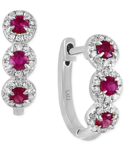 Lali Jewels Ruby (1/3 Ct. T.w.) & Diamond (1/5 Ct. T.w.) Hoop Earrings In 14k White Gold In Red
