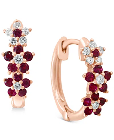 Lali Jewels Ruby (1/3 Ct. T.w.) & Diamond (1/8 Ct. T.w.) Extra-small Hoop Earrings In 14k Yellow Gold, 0.15" (al