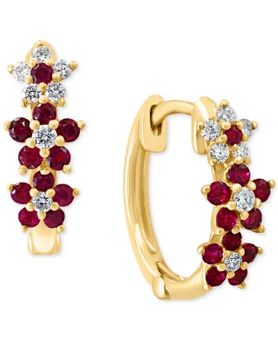 Lali Jewels Ruby (1/3 Ct. T.w.) & Diamond (1/8 Ct. T.w.) Extra-small Hoop Earrings In 14k Yellow Gold, 0.15" (al In Ruby,yg