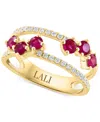 Lali Jewels Ruby (3/4 Ct. T.w.) & Diamond (1/4 Ct. T.w.) Double Band Ring In 14k Gold In Ruby
