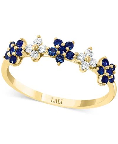 Lali Jewels Ruby (3/8 Ct. T.w.) & Diamond (1/6 Ct. T.w.) Five Flower Ring In 14k Gold (also In White Gold) In Blue