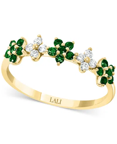 Lali Jewels Ruby (3/8 Ct. T.w.) & Diamond (1/6 Ct. T.w.) Five Flower Ring In 14k Gold (also In White Gold) In Emerald,yg