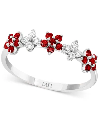 Lali Jewels Ruby (3/8 Ct. T.w.) & Diamond (1/6 Ct. T.w.) Five Flower Ring In 14k Gold (also In White Gold) In Ruby,wg