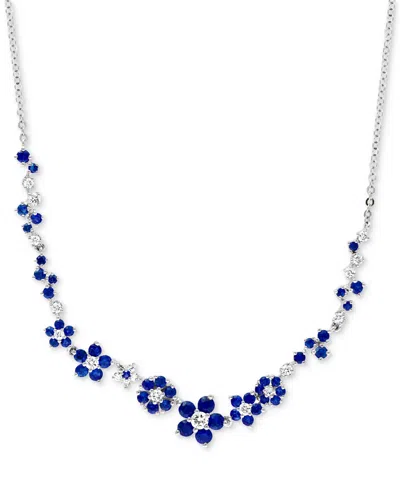 Lali Jewels Sapphire (1-3/4 Ct. T.w.) & Diamond (3/8 Ct. T.w.) Flower 18" Statement Necklace In 14k White Gold