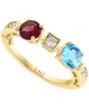 Lali Jewels Swiss Blue Topaz (3/4 Ct. T.w.), Rhodolite (1/6 Ct. T.w.) & Diamond (1/6 Ct. T.w.) Ring In 14k Yello In Yellow Gold