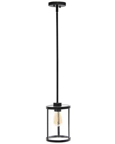 Lalia Home 1-light 9.25in Modern Farmhouse Adjustable Hanging Cylindrical  Clear Glass Pendant Fixture In Black