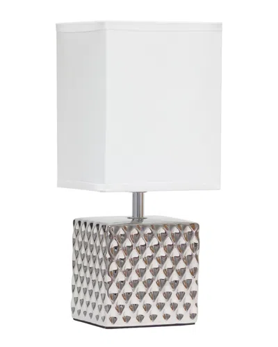 Lalia Home 11.81in Tall Contemporary Petite Hammered Metallic Chrome Square Bedside Table Desk Lamp