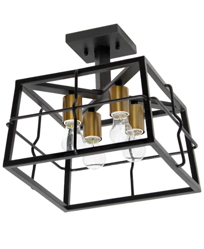 Lalia Home 12.4" Ironhouse Four Light Decorative Squared Metal Semi Flush Mount Celling Light Fixture In Black