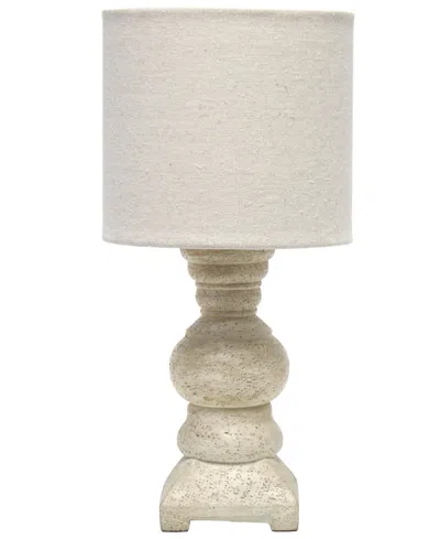 Lalia Home 12.5" Organix Rustic Farmhouse Distressed Neutral Resin Base Mini Table Desk Lamp With Beige Fabric In Weathered