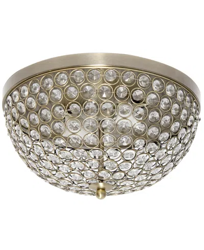 Lalia Home 13" Classix Crystal Glam Two Light Decorative Dome Shaped Metal Flush Mount Ceiling Fixture In Antique Brass
