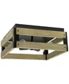 Lalia Home 14" Barnlit Four Light Decorative Squared Metal And Natural Wood Flush Mount Ceiling Light In Natural Wood