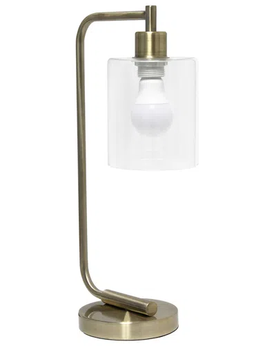 Lalia Home 18.8in Industrial Bronson Lantern Desk Table Lamp With Usb Port,  Glass Shade & Led Bulb In Brown
