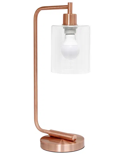 Lalia Home 18.8in Industrial Bronson Lantern Desk Table Lamp With Glass Shade  & Led Bulb Included In Burgundy
