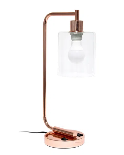 Lalia Home 18.8in Industrial Bronson Lantern Desk Table Lamp With Usb Port,  Glass Shade & Led Bulb In Black