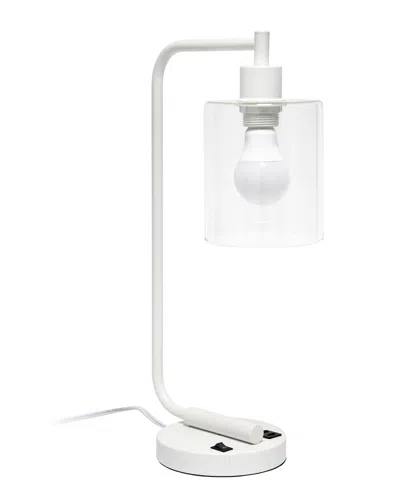 Lalia Home 18.8in Industrial Bronson Lantern Desk Table Lamp With Usb Port,  Glass Shade & Led Bulb In Burgundy