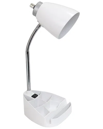 Lalia Home 18in Gooseneck Organizer Desk Lamp With Tablet Stand & Charging Outlet In White